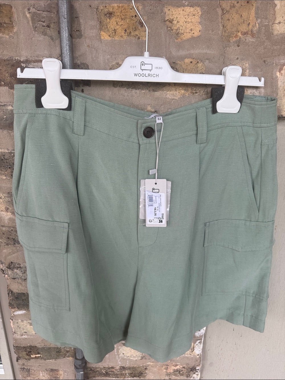 Woolrich Light Sage Green Utility Cargo Shorts